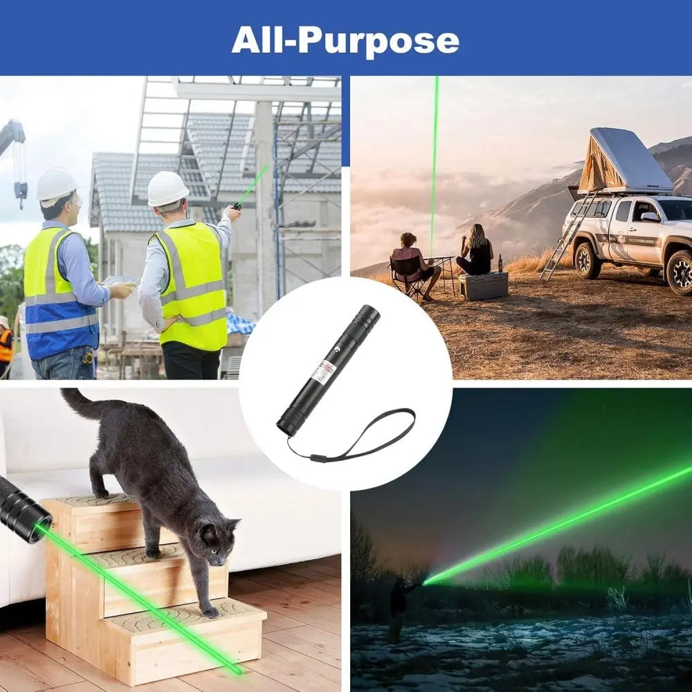 Green Powerful Tactical Flashlight with Adjustable Focus, Green Laser Pointer Long Range