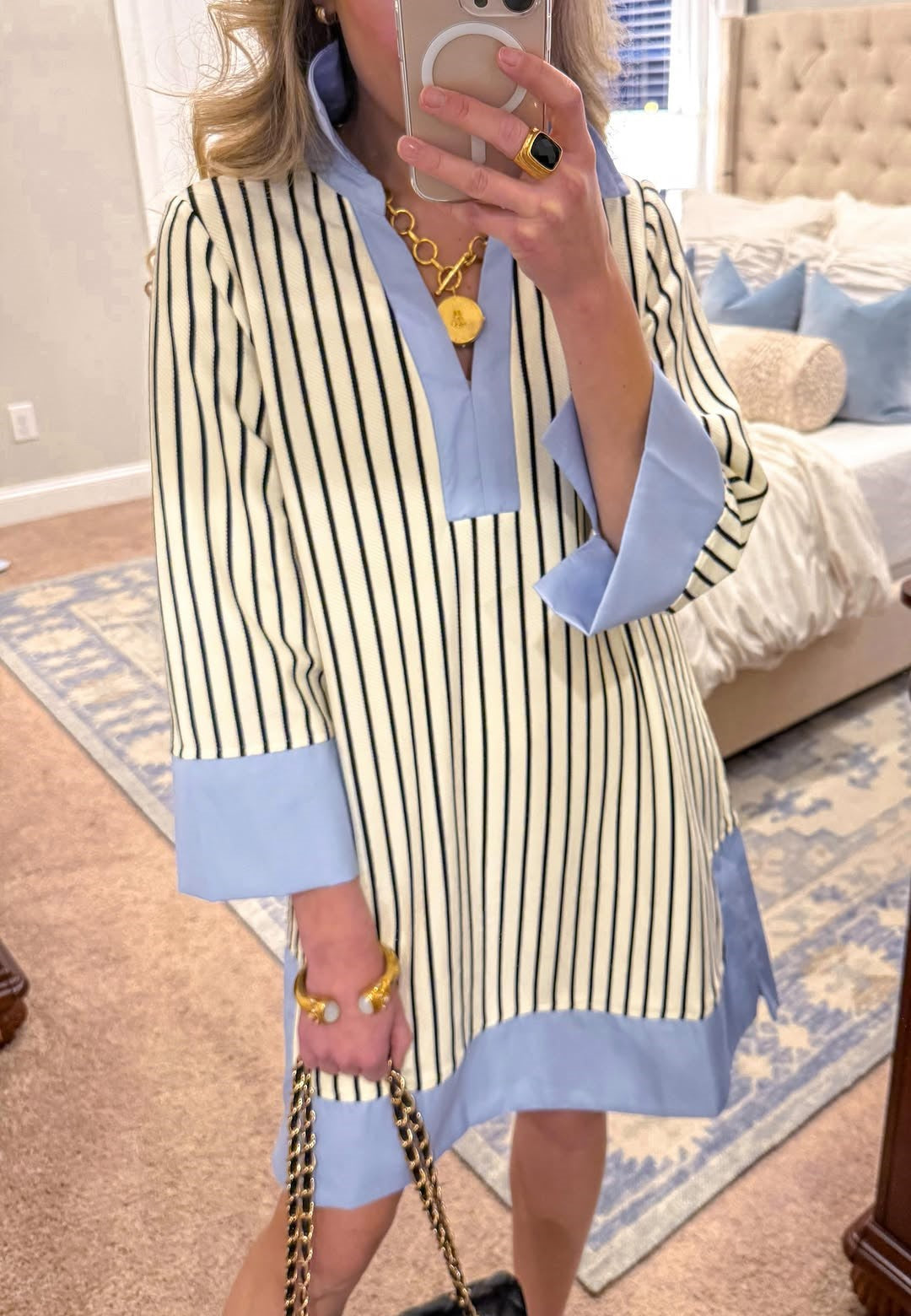 Cream Black Stripes Dress