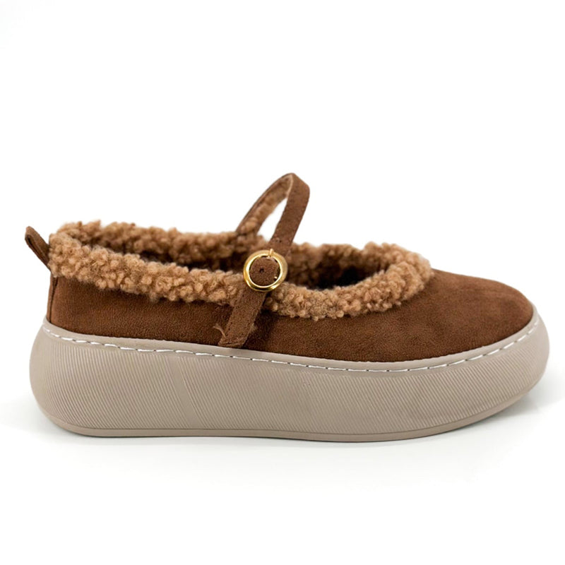 Faux Suede Fleece-lined Ballet Flats
