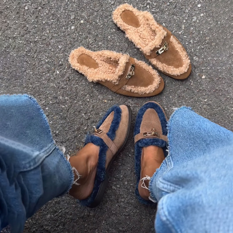 Color Block Furry Slippers