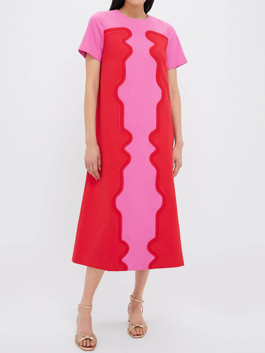 Color Block Short Sleeve A-line Dress