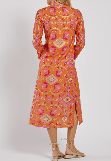 The Hot Orange Printed Midi Dress