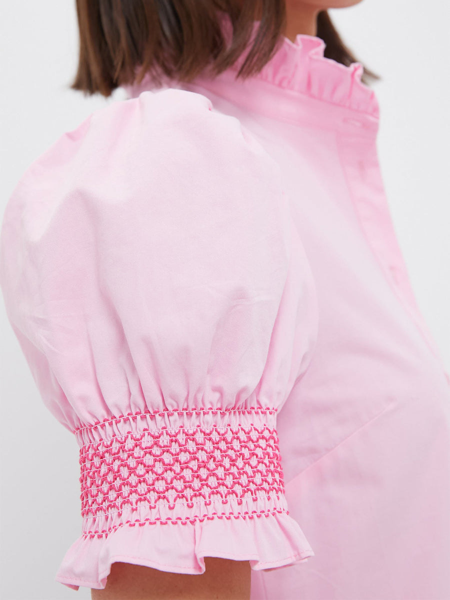 Embroidery Smocked Ruffle Cuffs Midi Dress