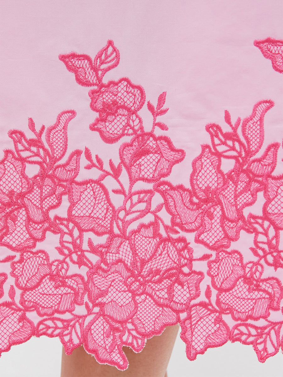 Embroidery Smocked Ruffle Cuffs Midi Dress