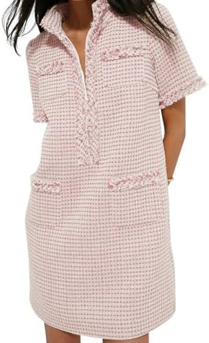 Demure Tweed Dress With Zipper Pockets