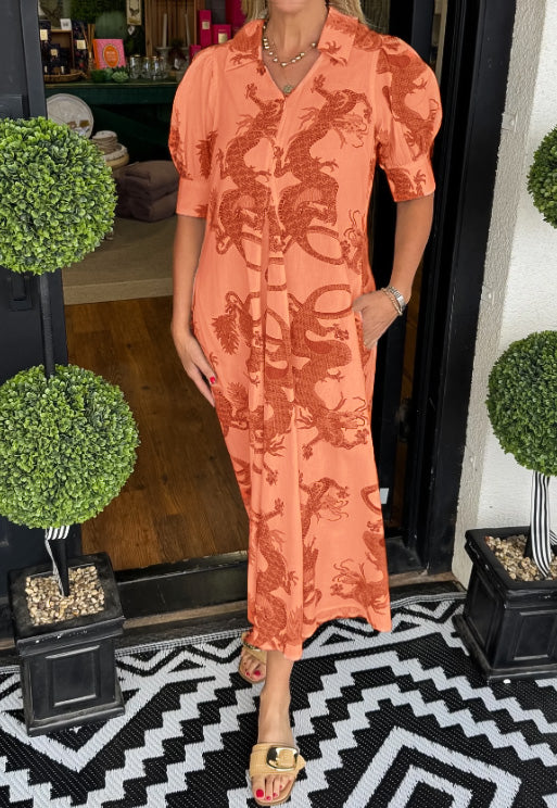 Dragon Printed Midi Dress