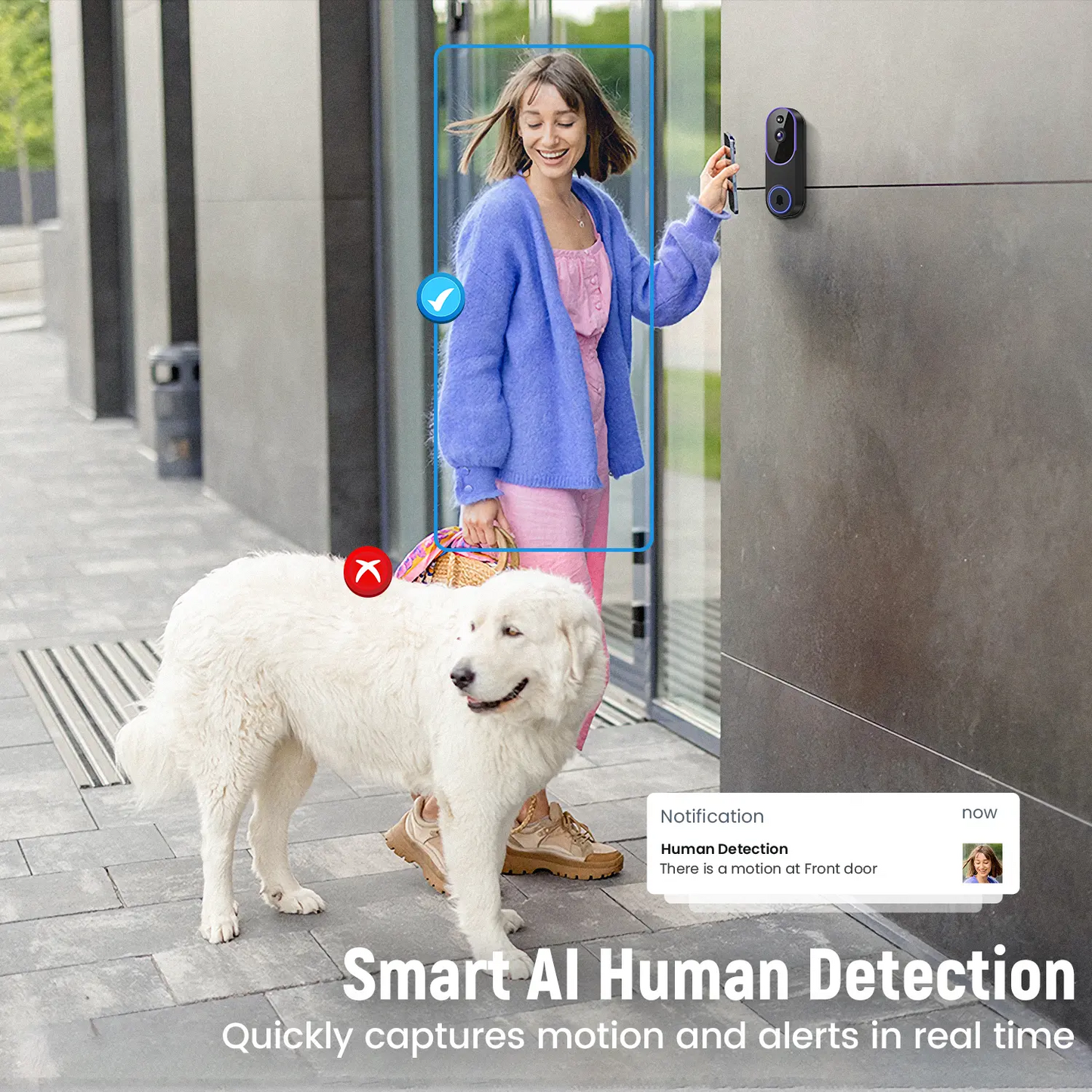 1080P Wireless Video Doorbell Camera, Smart AI Human Detection 2.4G WiFi Only