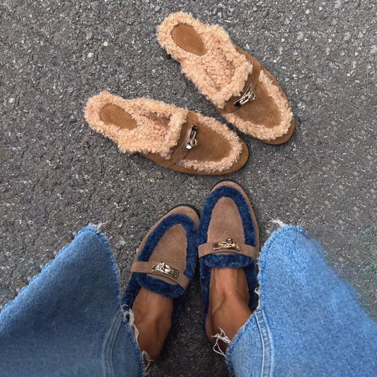 Color Block Furry Slippers