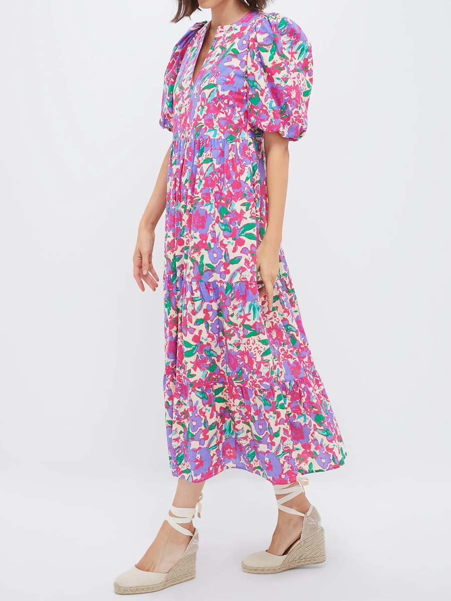Floral Puff Sleeve Maxi Dress