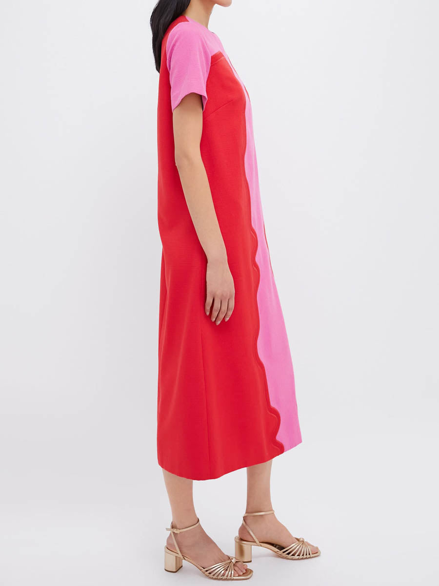 Color Block Short Sleeve A-line Dress