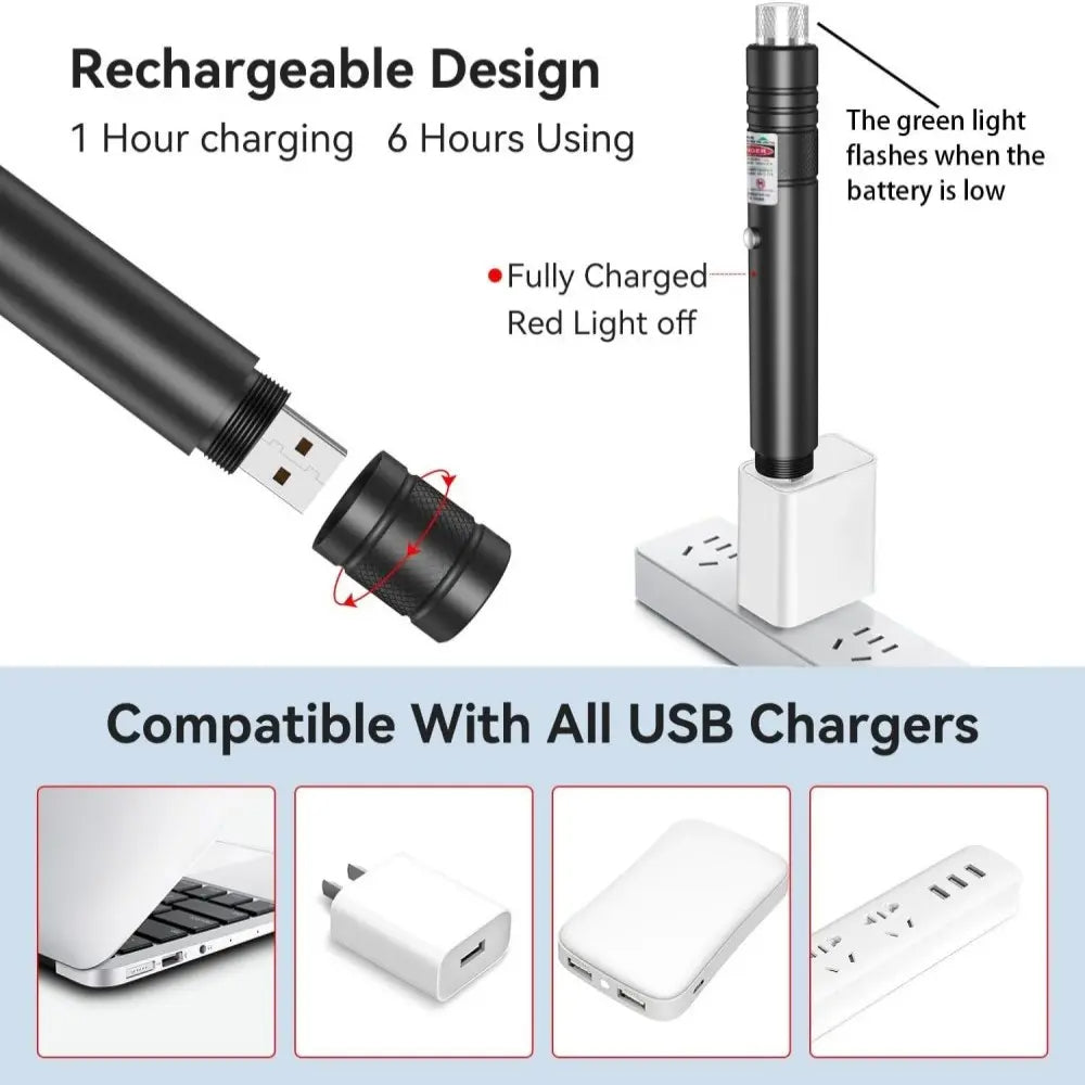 Green Powerful Tactical Flashlight with Adjustable Focus, Green Laser Pointer Long Range