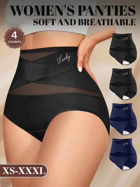 Women's High-Waisted Mesh Panties Set (4-Pack)