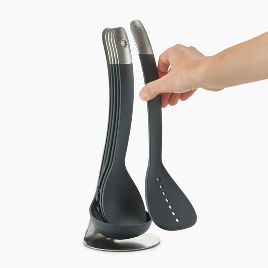 Nest 5 Compact Stacking Utensils kitchen tool set with magnetic storage stand