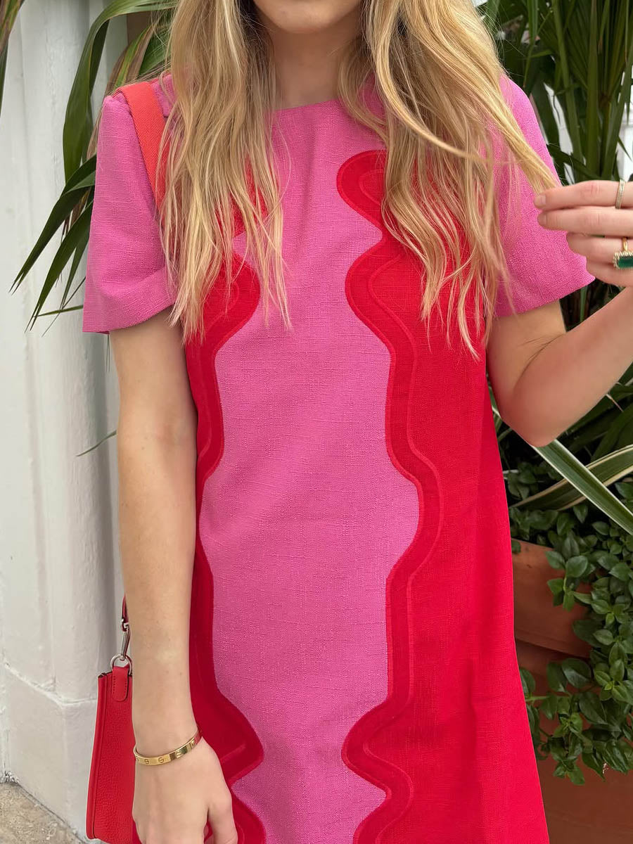 Color Block Short Sleeve A-line Dress