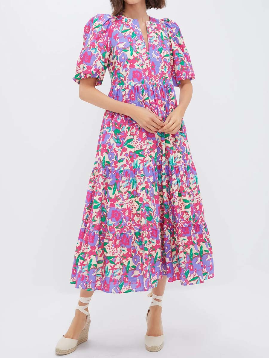 Floral Puff Sleeve Maxi Dress