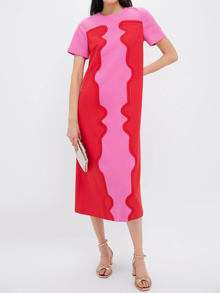 Color Block Short Sleeve A-line Dress