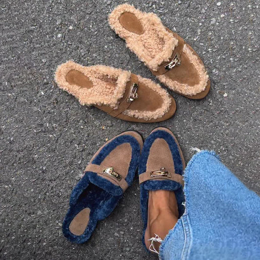 Color Block Furry Slippers