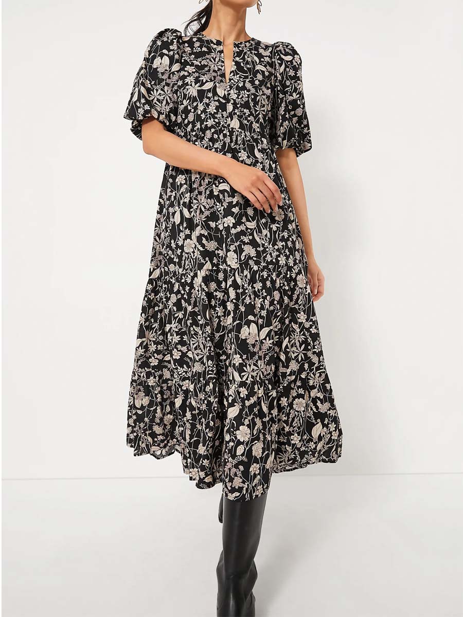 Floral Puff Sleeve Maxi Dress