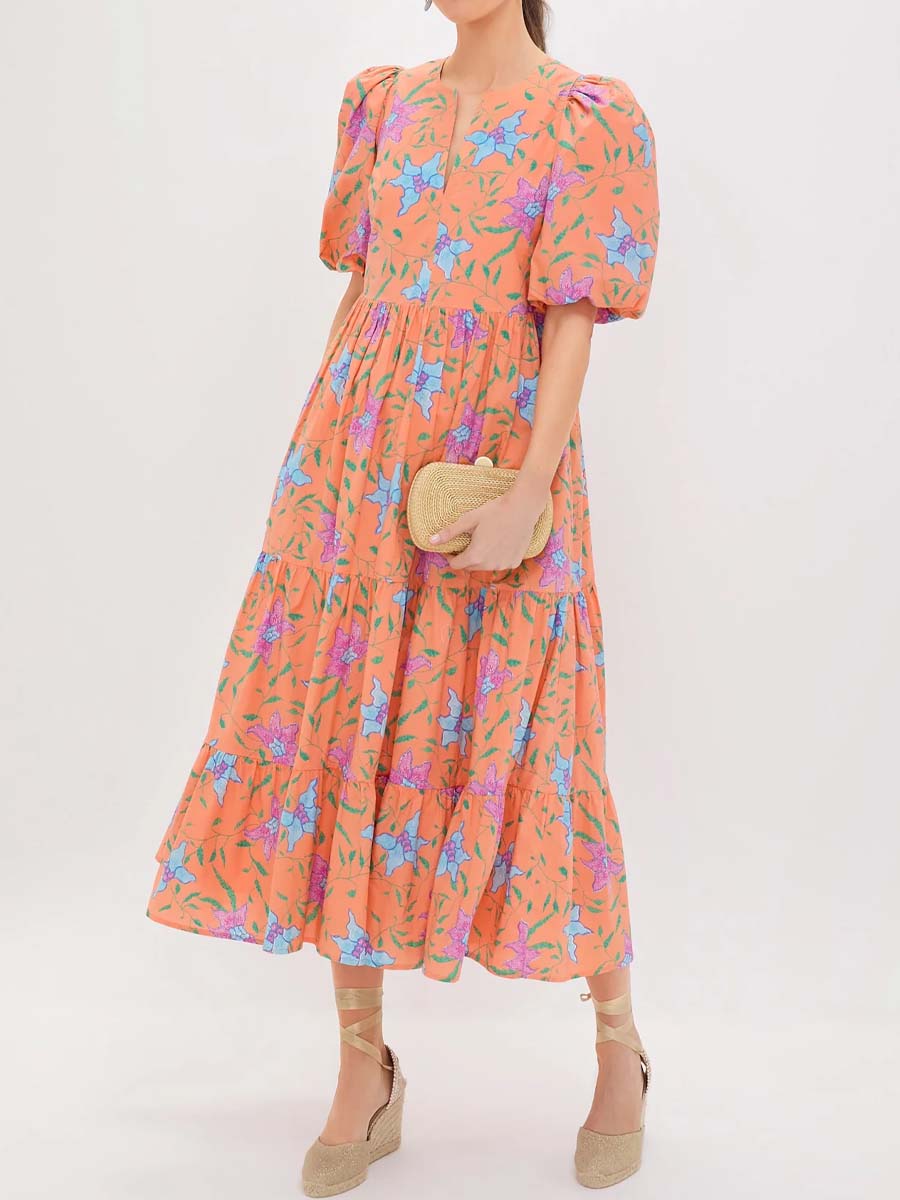 Floral Puff Sleeve Maxi Dress