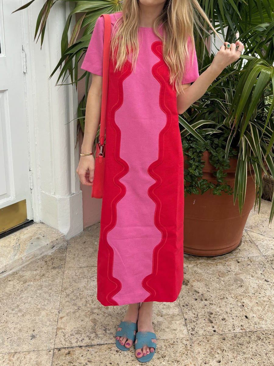 Color Block Short Sleeve A-line Dress