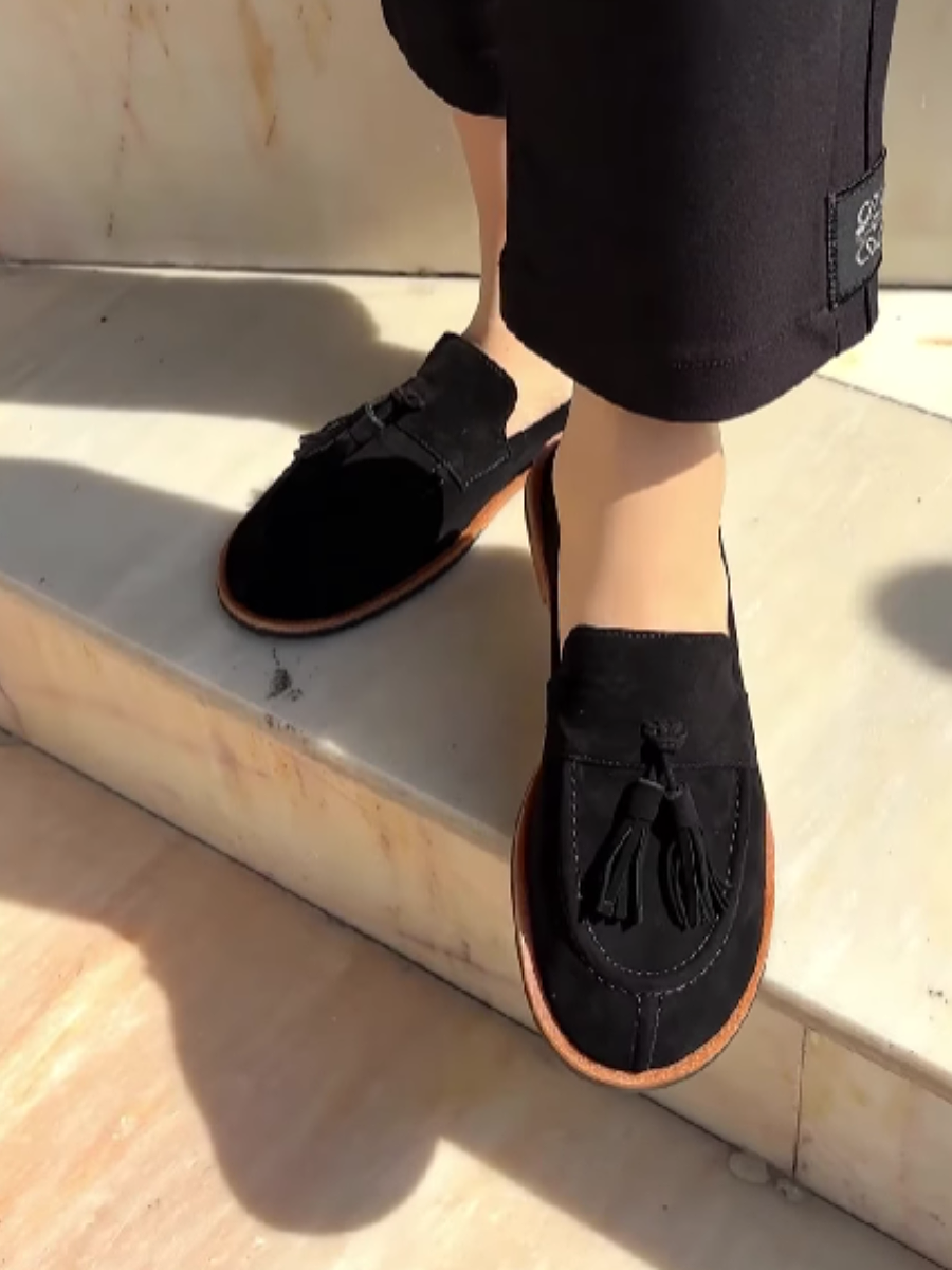 Suede Fringe Pendant Flats