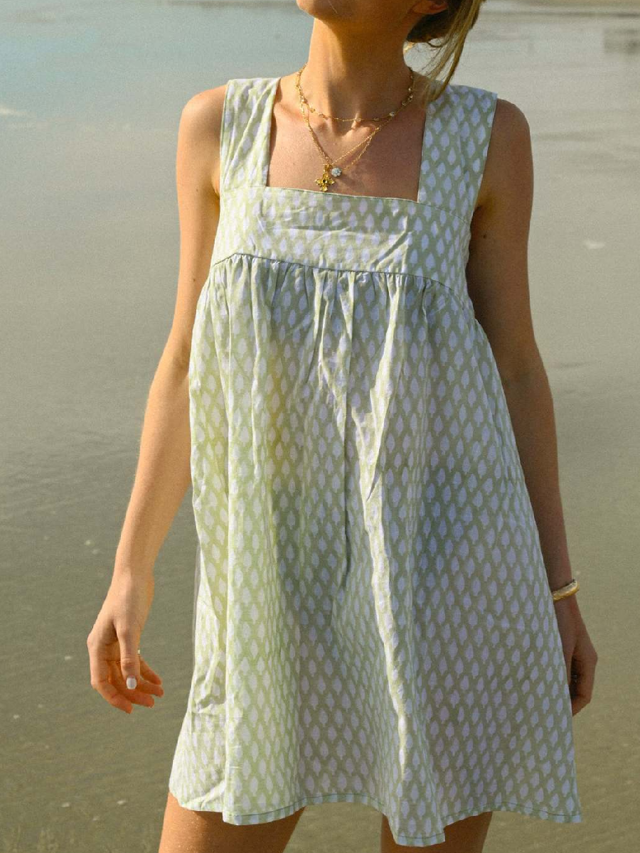 Adorable Printed Lace-Up Dress