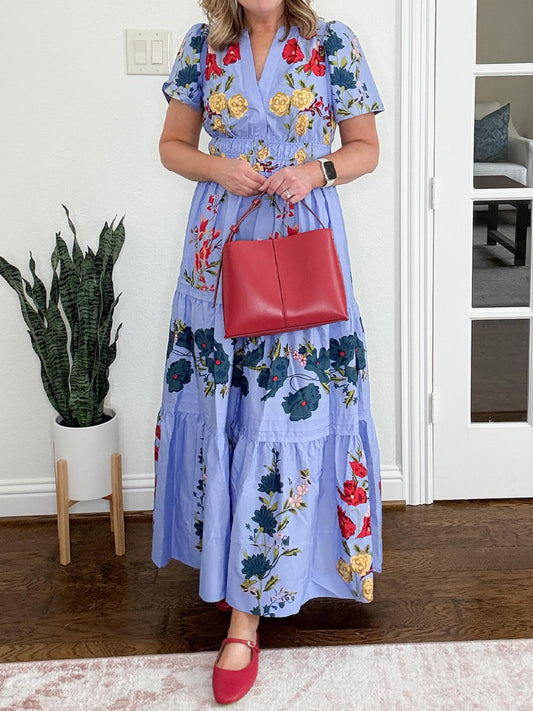 Elegant V-neck Smocked Waist Printed Dress