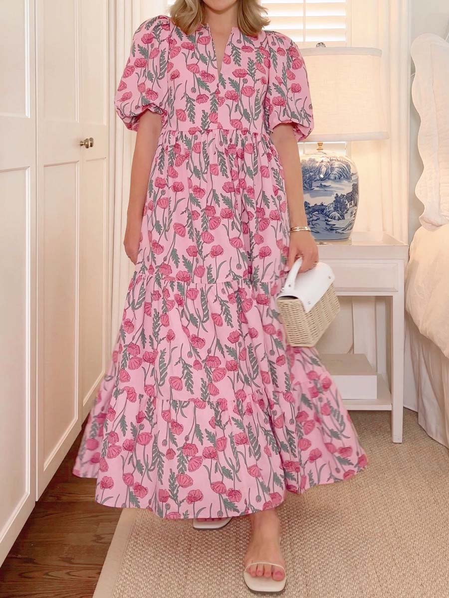 Floral Puff Sleeve Maxi Dress