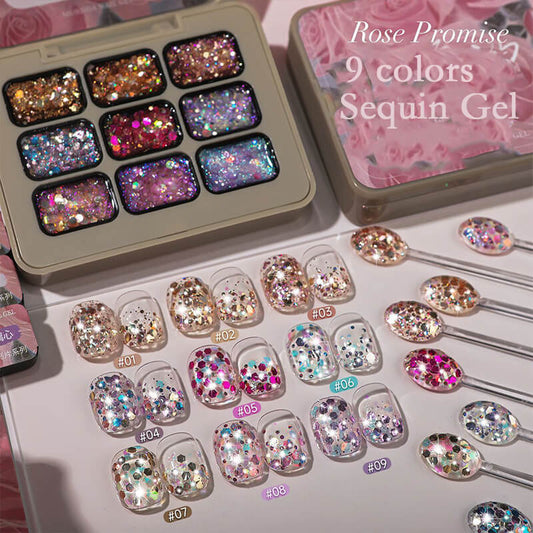 9-Color Glitter Gel Polish Palette – Nail Art Gel Set