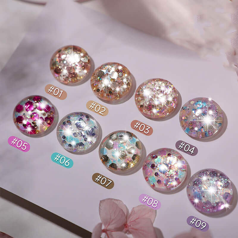 9-Color Glitter Gel Polish Palette – Nail Art Gel Set