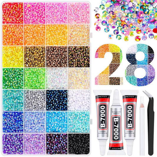 40000Pcs 40 Colors Jelly Rhinestones for Bedazzling, 3mm Multicolor Resin Flatback Gems for Diamond Art, Bedazzler Kit with 3Pcs 10ml B7000 Jewelry Glue for Crafting Book Shoes Nail Art