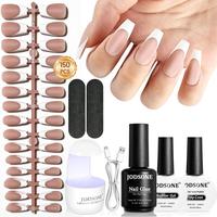JODSONE 154PCS New Upgrade French Gel Nail Tips Kit French Tip Press on Nails Soft Fack Nail Tips Gel Nail Glue,Builder Gel,Top Coat,Nail Lamp All Included for Nail Art Easy DIY