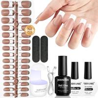 JODSONE 154PCS New Upgrade French Gel Nail Tips Kit French Tip Press on Nails Soft Fack Nail Tips Gel Nail Glue,Builder Gel,Top Coat,Nail Lamp All Included for Nail Art Easy DIY