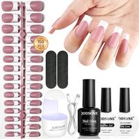 JODSONE 154PCS New Upgrade French Gel Nail Tips Kit French Tip Press on Nails Soft Fack Nail Tips Gel Nail Glue,Builder Gel,Top Coat,Nail Lamp All Included for Nail Art Easy DIY