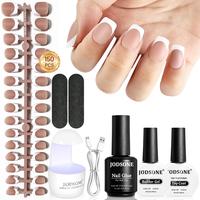 JODSONE 154PCS New Upgrade French Gel Nail Tips Kit French Tip Press on Nails Soft Fack Nail Tips Gel Nail Glue,Builder Gel,Top Coat,Nail Lamp All Included for Nail Art Easy DIY