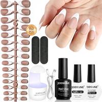 JODSONE 154PCS New Upgrade French Gel Nail Tips Kit French Tip Press on Nails Soft Fack Nail Tips Gel Nail Glue,Builder Gel,Top Coat,Nail Lamp All Included for Nail Art Easy DIY