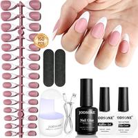 JODSONE 154PCS New Upgrade French Gel Nail Tips Kit French Tip Press on Nails Soft Fack Nail Tips Gel Nail Glue,Builder Gel,Top Coat,Nail Lamp All Included for Nail Art Easy DIY