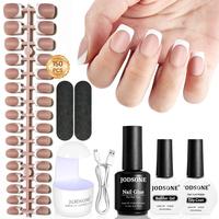 JODSONE 154PCS New Upgrade French Gel Nail Tips Kit French Tip Press on Nails Soft Fack Nail Tips Gel Nail Glue,Builder Gel,Top Coat,Nail Lamp All Included for Nail Art Easy DIY