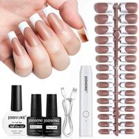 JODSONE 154PCS New Upgrade French Gel Nail Tips Kit French Tip Press on Nails Soft Fack Nail Tips Gel Nail Glue,Builder Gel,Top Coat,Nail Lamp All Included for Nail Art Easy DIY