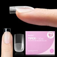 Beetles Tipex Lite Apex Nail Tips, 96PCS 256PCS 512PCS Stiletto Square Almond Coffin Pre-Building Pre-Etched Acrylic Nail Tips for Flat Nails & C-Curves Nail Beds
