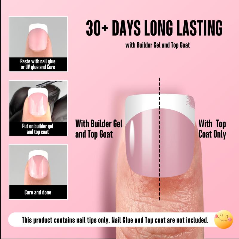NOVO OVO Short Sharp Square White French Tip Nail Tips Press on BERRY PINK, Need Builder Gel Top Coat Nail Glue, Soft Gel Fake Nail Extension, Full Cover False Nails for Salon DIY x 15 Sizes 240 pcs