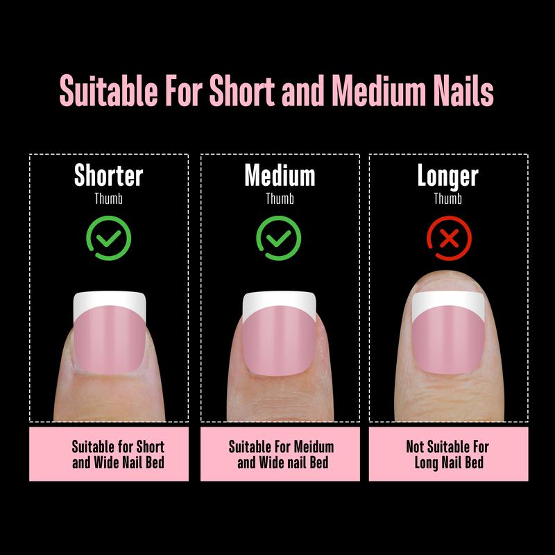 NOVO OVO Short Sharp Square White French Tip Nail Tips Press on BERRY PINK, Need Builder Gel Top Coat Nail Glue, Soft Gel Fake Nail Extension, Full Cover False Nails for Salon DIY x 15 Sizes 240 pcs