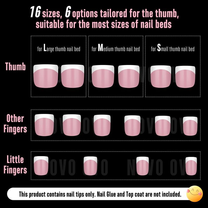 NOVO OVO Short Sharp Square White French Tip Nail Tips Press on BERRY PINK, Need Builder Gel Top Coat Nail Glue, Soft Gel Fake Nail Extension, Full Cover False Nails for Salon DIY x 15 Sizes 240 pcs