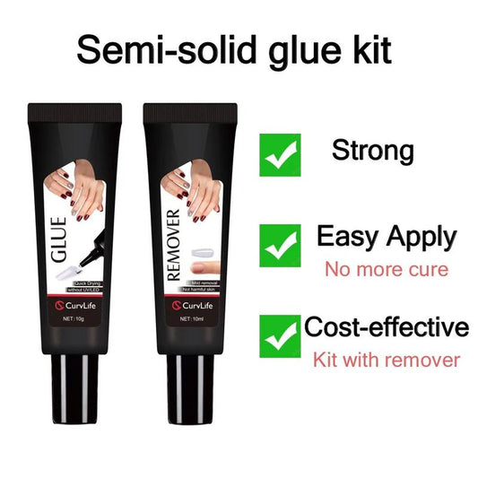Newly Upgraded 10g Quick-Drying Semi-Solid Nail Glue with 10ml Remover – Long-Lasting Adhesive Gel for Press-On Nails, Acrylic Tips, and Salon-Quality Nail Kits – Easy Application, No UV Lamp Needed for Home or Salon Use