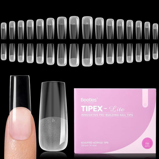 Beetles Tipex Lite Apex Nail Tips, 96PCS 256PCS 512PCS Stiletto Square Almond Coffin Pre-Building Pre-Etched Acrylic Nail Tips for Flat Nails & C-Curves Nail Beds
