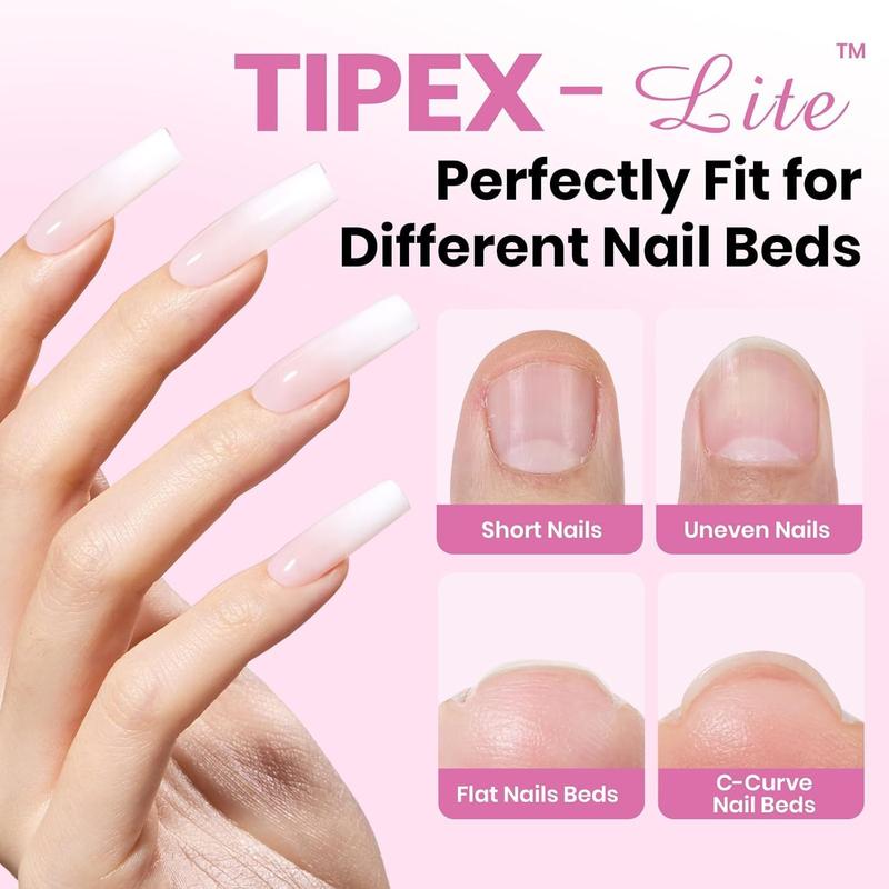 Beetles Tipex Lite Apex Nail Tips, 96PCS 256PCS 512PCS Stiletto Square Almond Coffin Pre-Building Pre-Etched Acrylic Nail Tips for Flat Nails & C-Curves Nail Beds