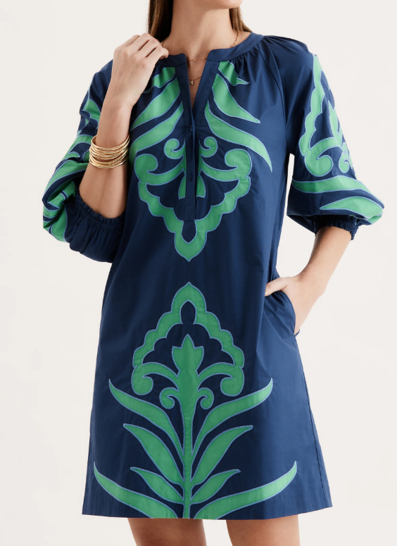 Chic Navy Pattern Casual Dress