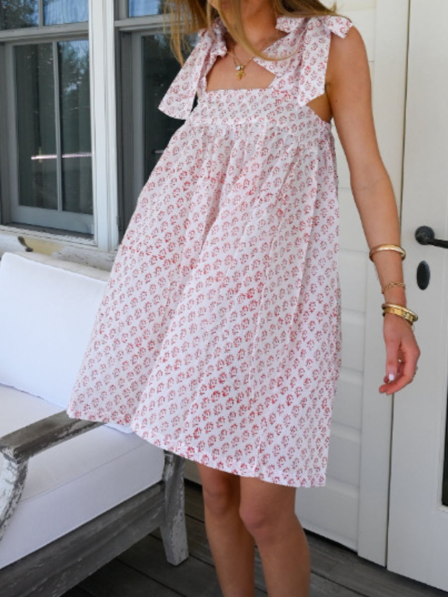 Adorable Printed Lace-Up Dress